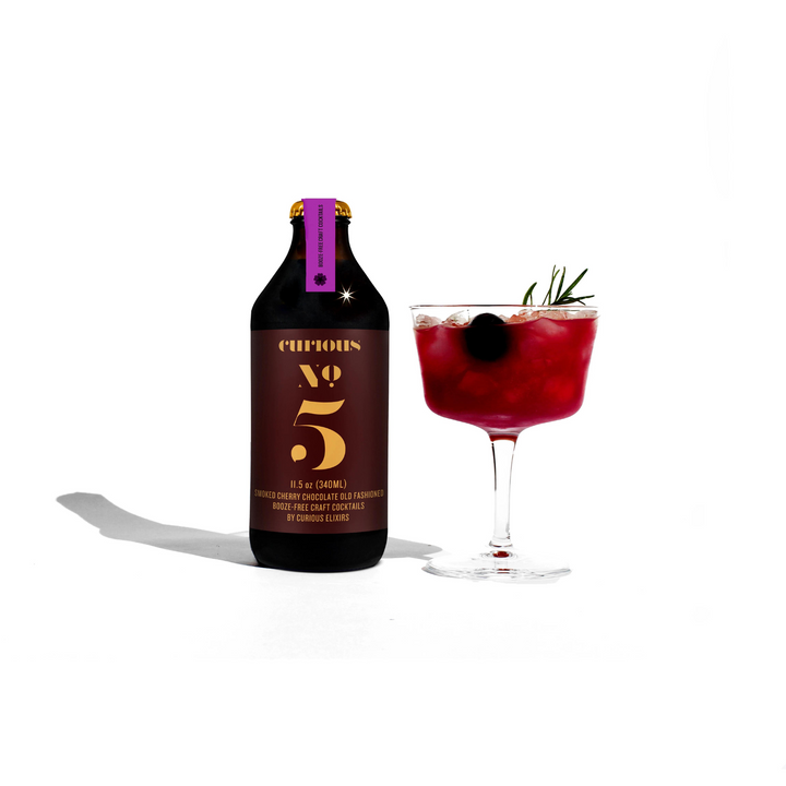 6Curious Elixirs — No.5 Smoked Chocolate Cherry Old Fashioned, Non-Alcoholic Craft Cocktail (Photo) | A Fresh Sip, The Best Non-Alcoholic Adult Beverages