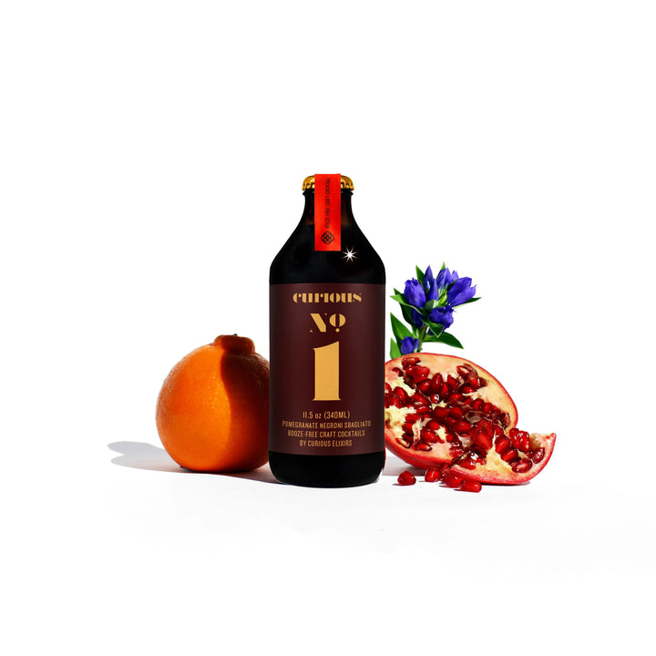 Curious Elixirs — No.1 Pomegranate Negroni Sbagliato, Non-Alcoholic Craft Cocktail | A Fresh Sip, The Best Non-Alcoholic Adult Beverages