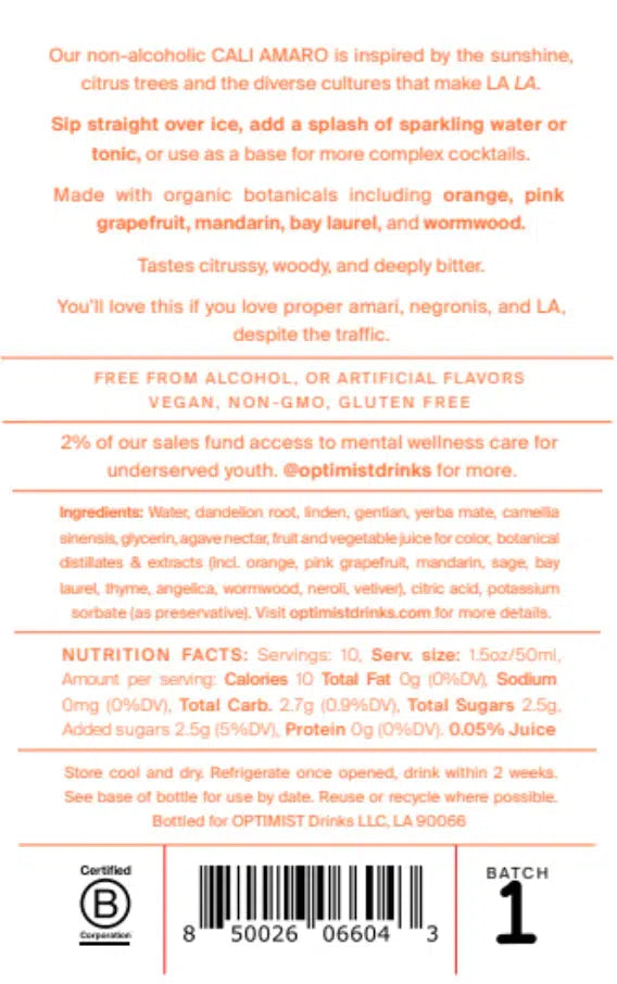 Optimist — Cali Amaro, Non-Alcoholic Distilled Spirit